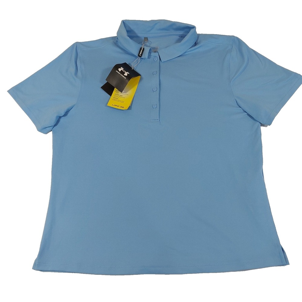 Under Armour Polo Shirt Womens Medium Golf UPF 50+ Anti Odor Performance Blue